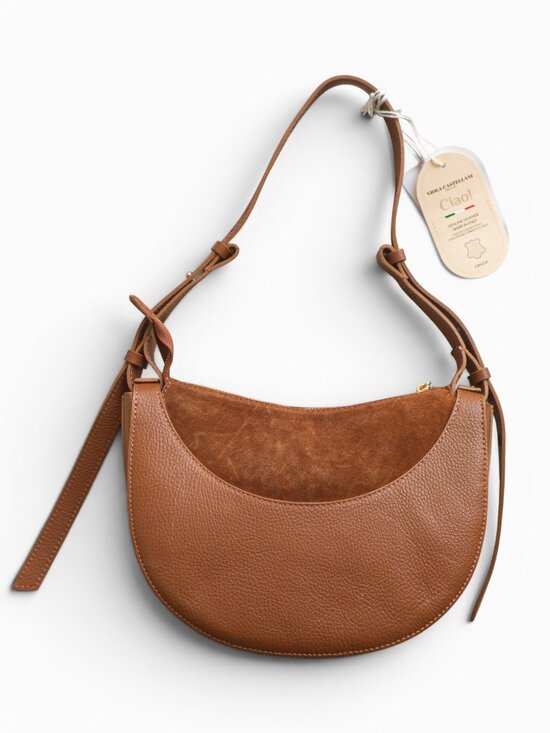Viola Castellani Handbags - SOLD - Viola Castellani Made in Italy Leather Crescent Shoulder Bag Brown NWT